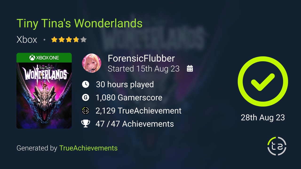 Tiny Tina's Wonderlands achievement summary